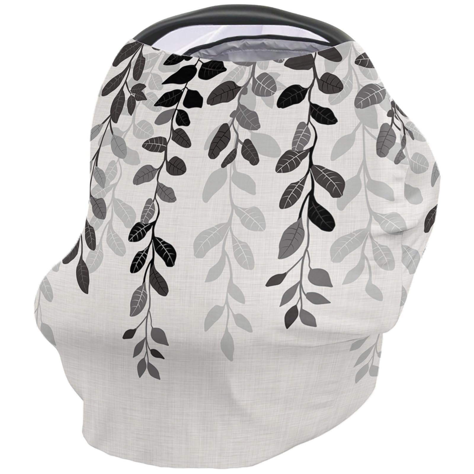 Nursing Cover for Breastfeeding Scarf, Grey Silhouette Black Leaves Gradient Baby Car Covers Super Soft Multi Use for Canopy Shopping Cart Cover Blanket Stroller Cover