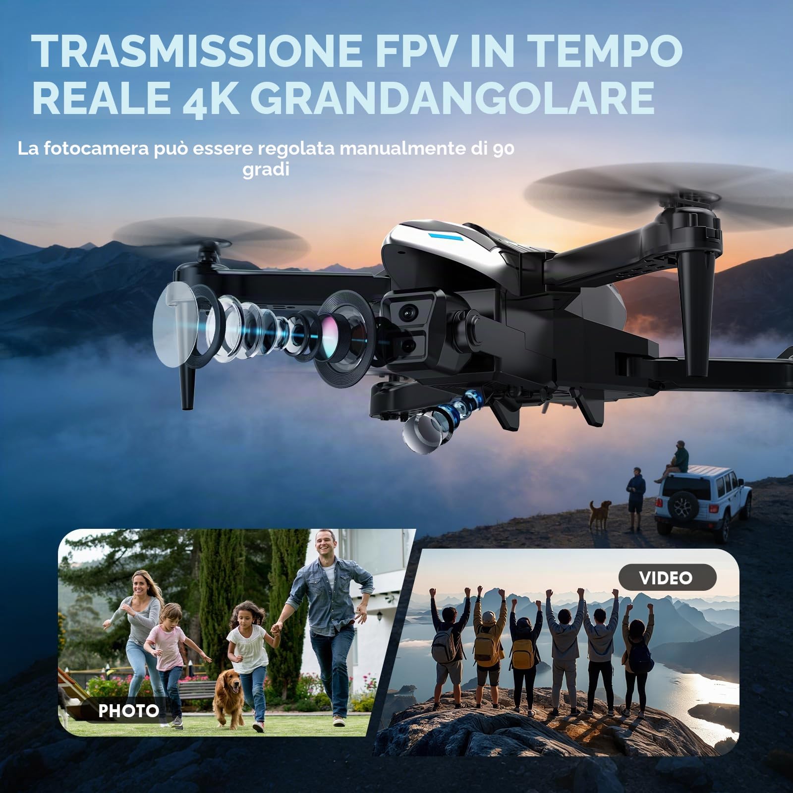 A66 Mini Drone per Bambini con Telecamera 1080P HD FPV con Mantenimento Dell'altitudine, Droni Quadricottero RC con Luci LED e 2 Batterie, Giocattolo Regalo per Ragazzi e Ragazze