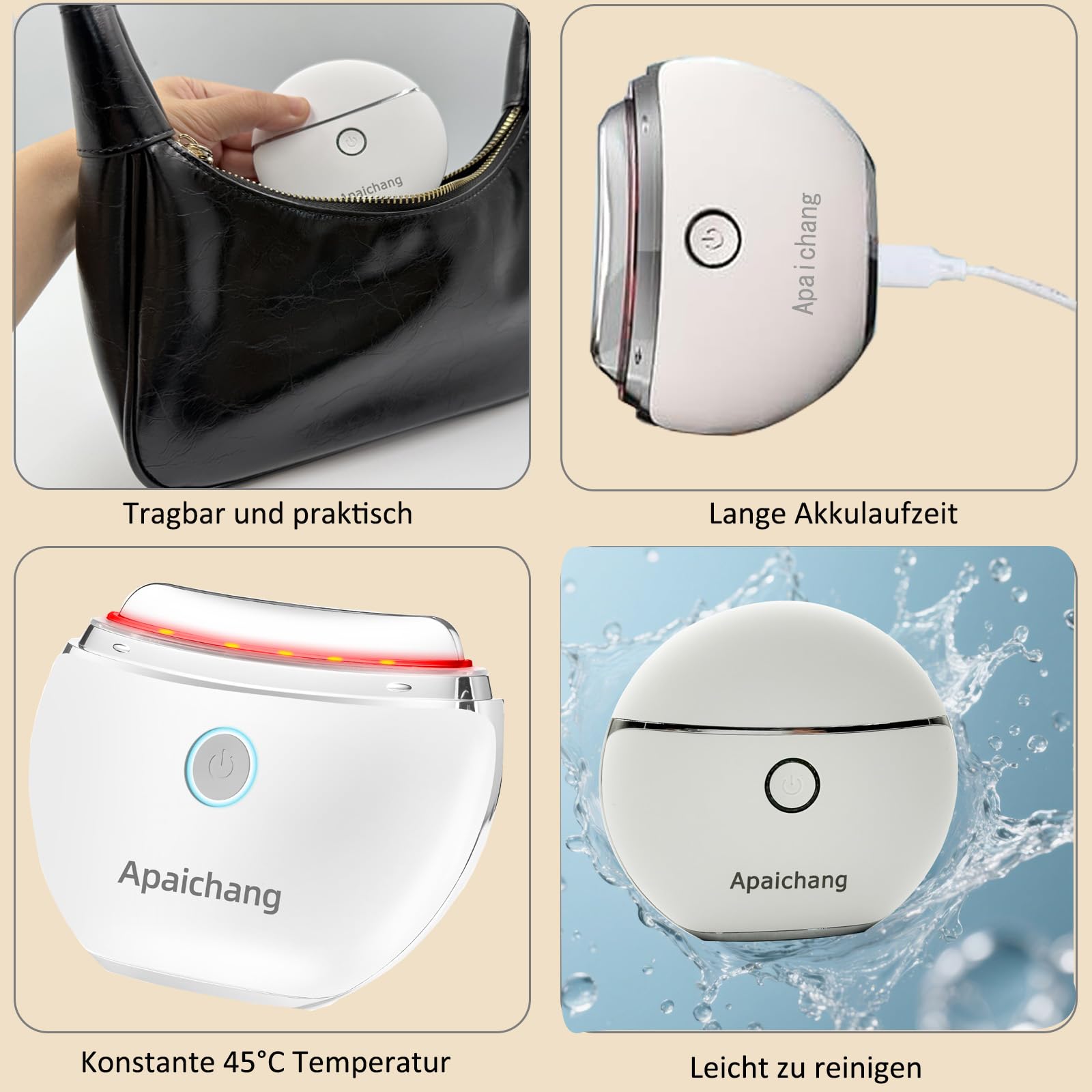 EMS Gua Sha Elektrisch, Apaichang Gesichtsmassagegerät mit Vibration & Wärme Massagegerät Face Lifting Gesicht 4 Modi Guasha Face Massager mit Rot,Blau,Lila Anti Aging,Gegen Falten