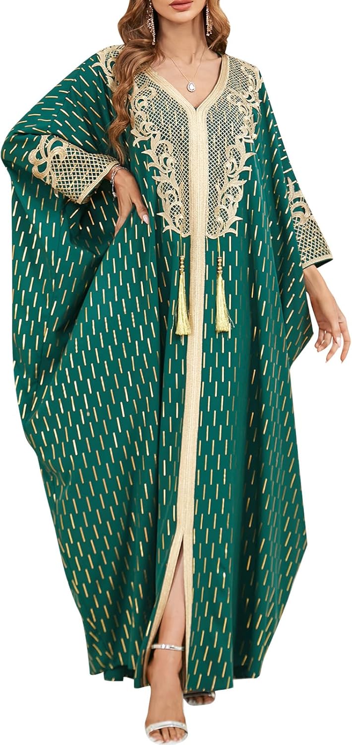 idopip abayas for women muslim ramadan dress long sleeve floral maxi moroccan kaftan dress loose islamic dubai pakistani robe one size green tassel