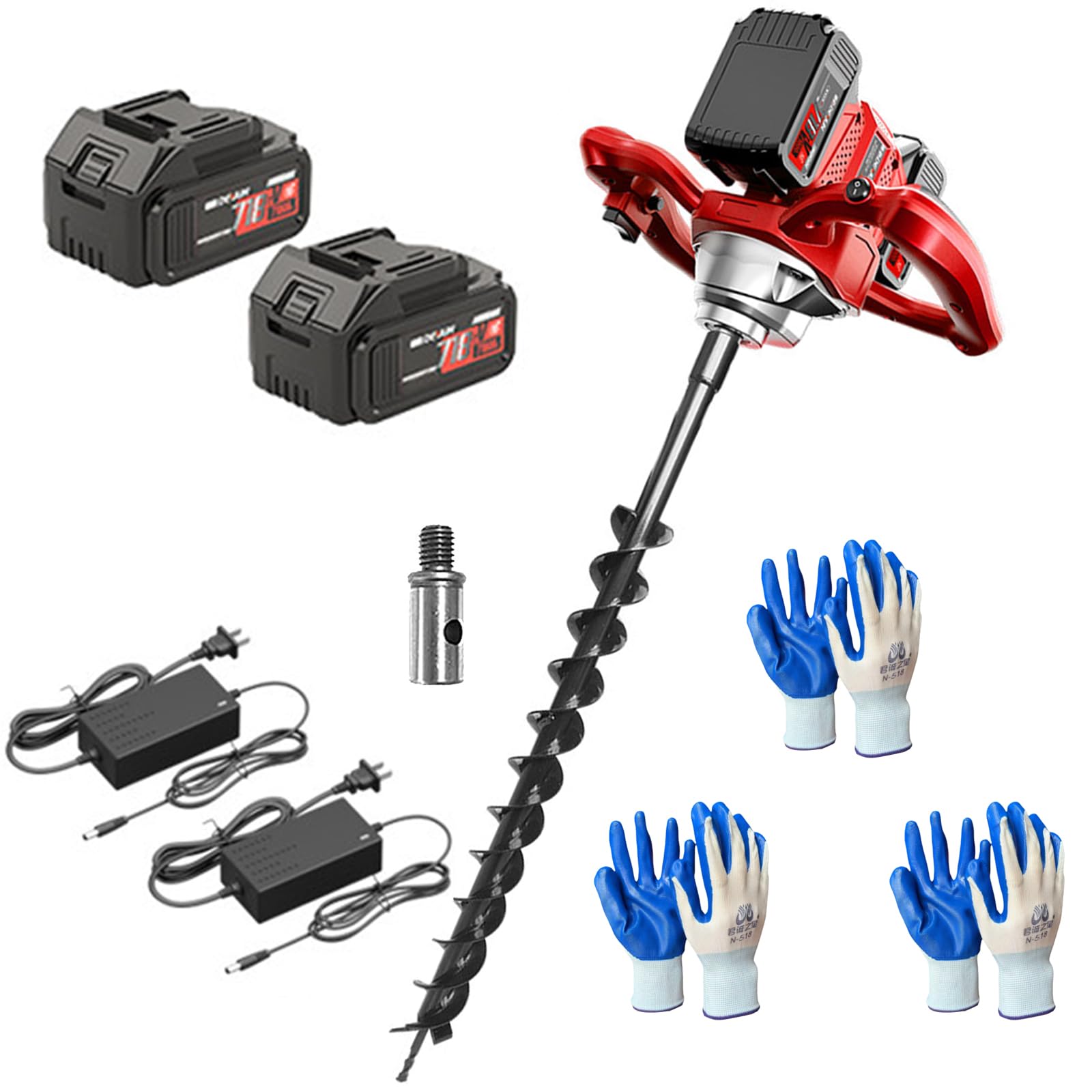 Excavadora eléctrica inalámbrica para postes con potencia de 1200 W, 2 baterías, par de torsión de 1200 Nm, control de 6 velocidades y función de marcha atrás para valla, plantación y jardinería