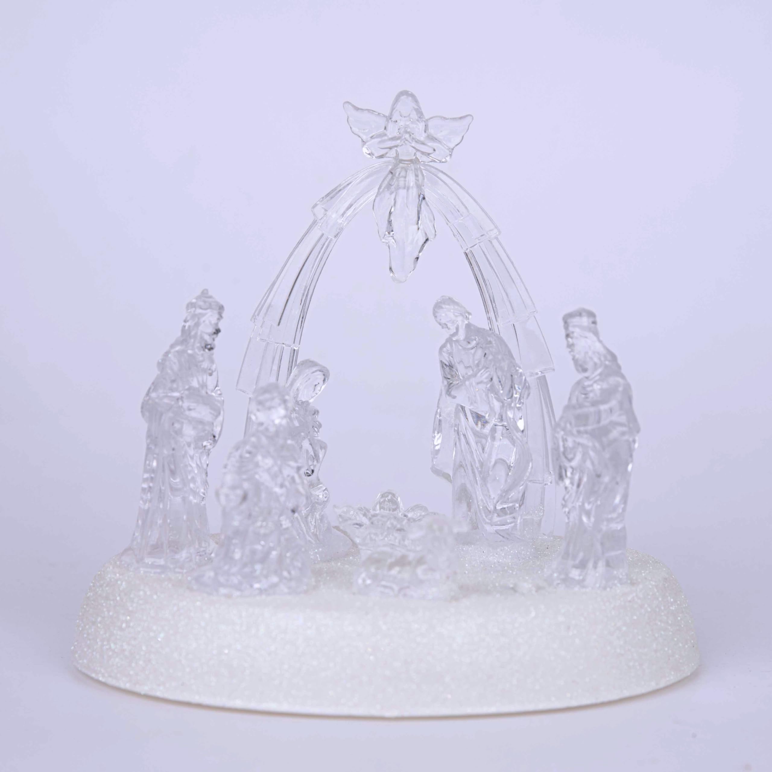 SHATCHI 20cm Christmas Pre-Lit LED Musical Nativity Scene Acrylic Sculpture Battery Operated Light Up Xmas Tabletop Home Decorations