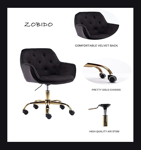 Miniatura 5 de ZOBIDO Comfy - Silla de trabajo para oficina en casa con ruedas, bonita silla de escritorio giratoria ajustable con respaldo de terciopelo, para