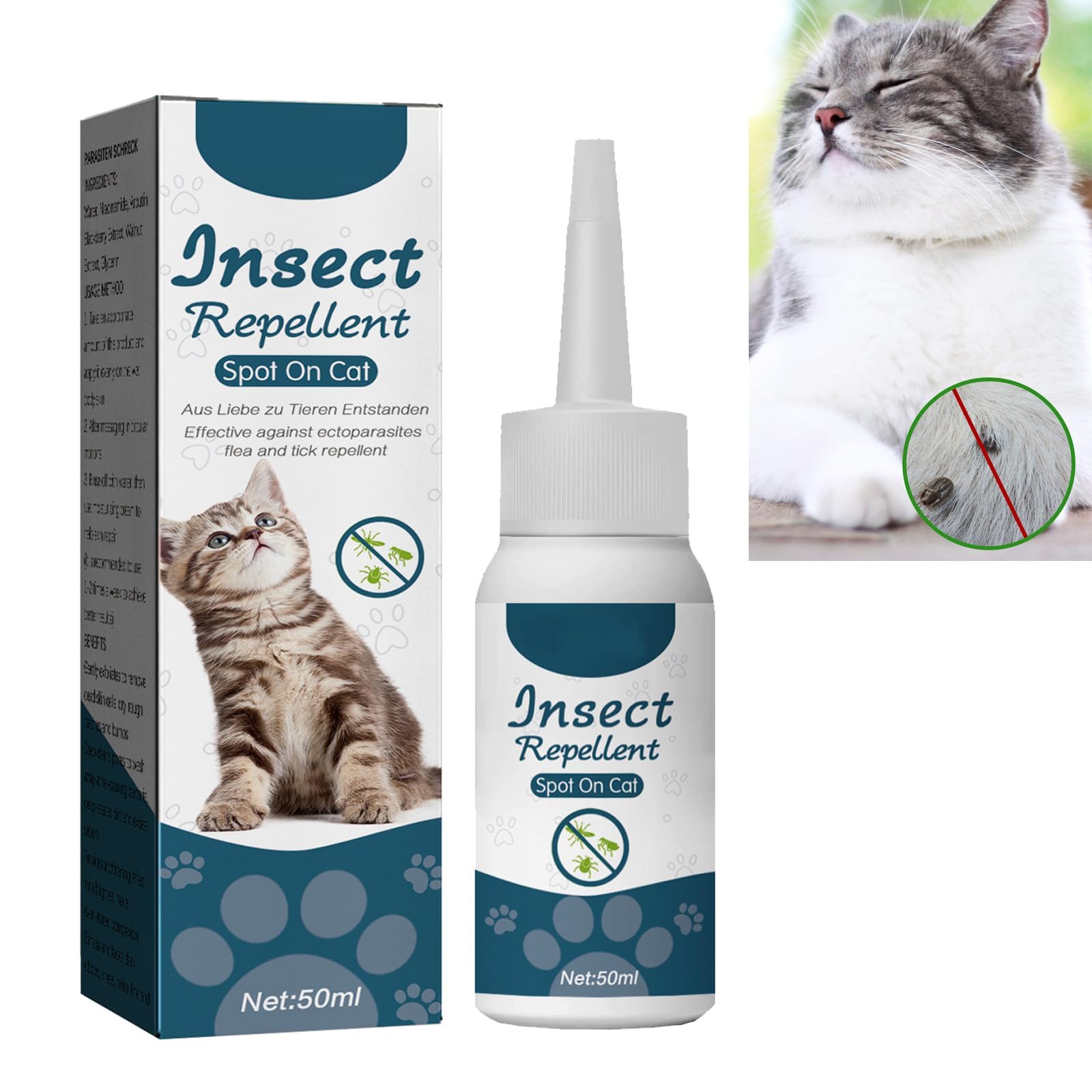 50ml Pet Deworming Liquid Cat Flea & Tick Cleanser, Pet Care Anti-Itch Spray Drops, Flea Spray for Pets, Pet Skin Care Spray, Pet Spray Outdoor Pet Cleaning, Fast-Acting Flea Spray Protective