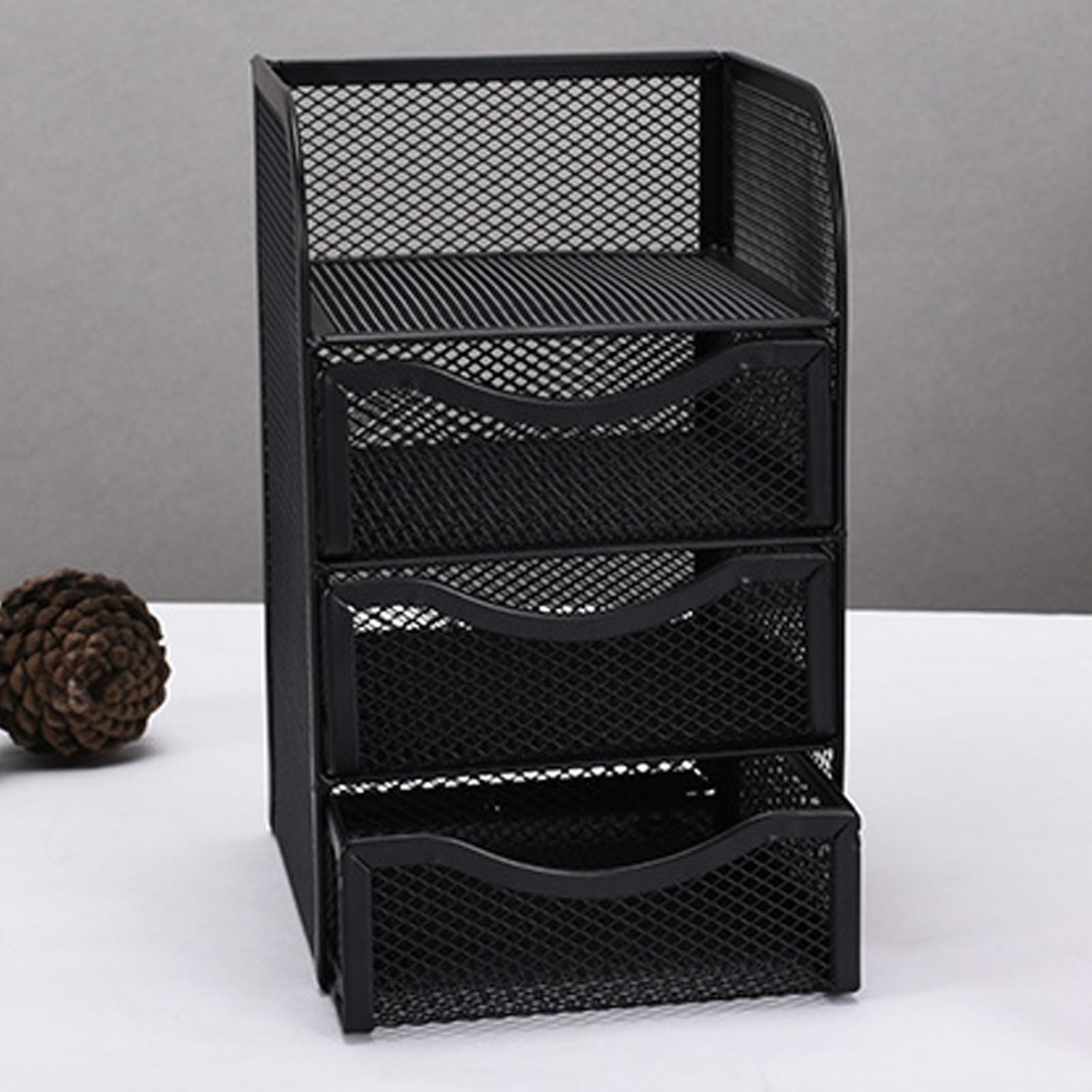 Organizzatore Scrivania Metallo Maglia 3 Cassetti Antiscivolo Cancelleria
