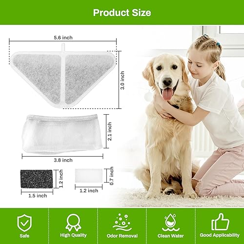 Miniatura 7 de Paquete de 6 filtros de repuesto para fuente de agua para perros de 230 onzas, repuesto para sistema de filtración de 5 capas, fuente de mascotas de