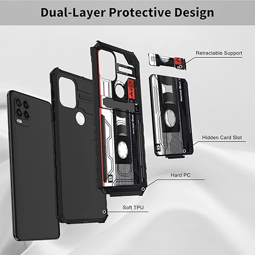 Miniatura 2 de Funda tipo cartera para Moto G Stylus 5G con soporte para tarjeta de crédito y soporte de doble capa de policarbonato duro, TPU suave, a prueba de