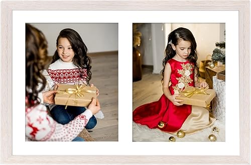 Golden State Art, Marco de madera blanca envejecida de 12 x 19 pulgadas con paspartú blanco Muestra dos fotos de 8 x 10 Vidrio real, colgador de