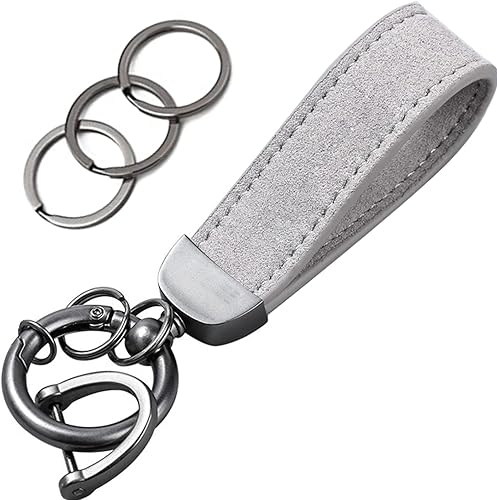 Llavero de cuero genuino para automóvil, soporte de llavero de cuero, giratorio de 360 grados, con anillo en D antipérdida, 3 llaveros