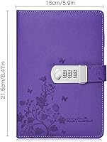 Vista 2 de ARRLSDB Diario de piel sintética con cerradura, tamaño A5, con cerradura de combinación, contraseña, cuaderno de bloqueo personal (morado)