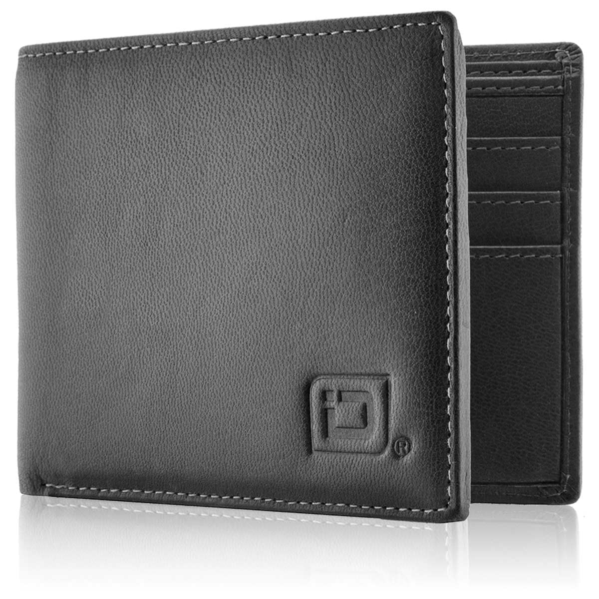 ID Stronghold Slim RFID Wallet Genuine Leather Bifold 6 Slot - Protective Wallets for Men (Black)