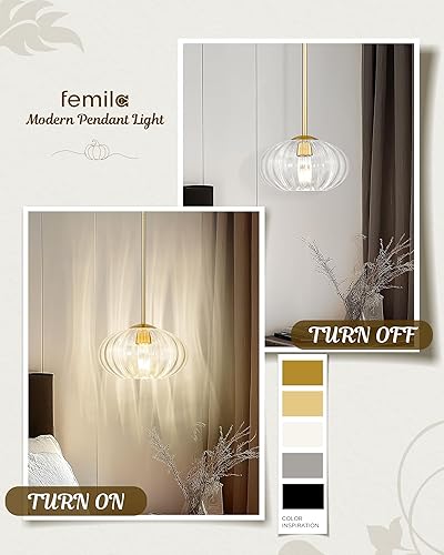 Miniatura 4 de FEMILA Lámpara colgante para isla de cocina, iluminación colgante de oro cepillado de 10.3 pulgadas, lámpara colgante de cristal de cúpula vintage