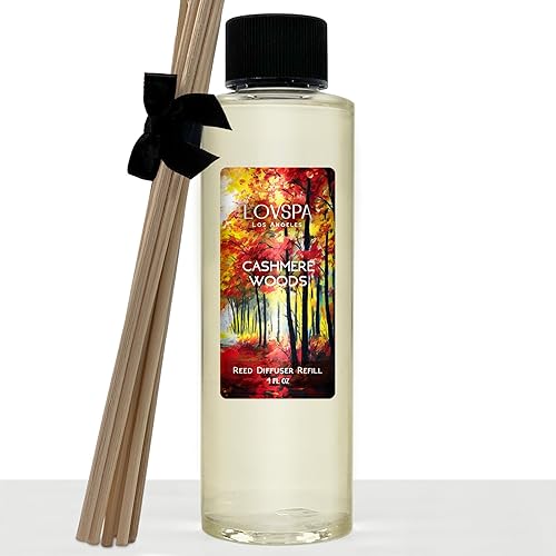 LOVSPA Cashmere Woods - Repuesto de aceite difusor de varillas con varillas de repuesto una mezcla aromática de madera, lavanda y lila con almizcle
