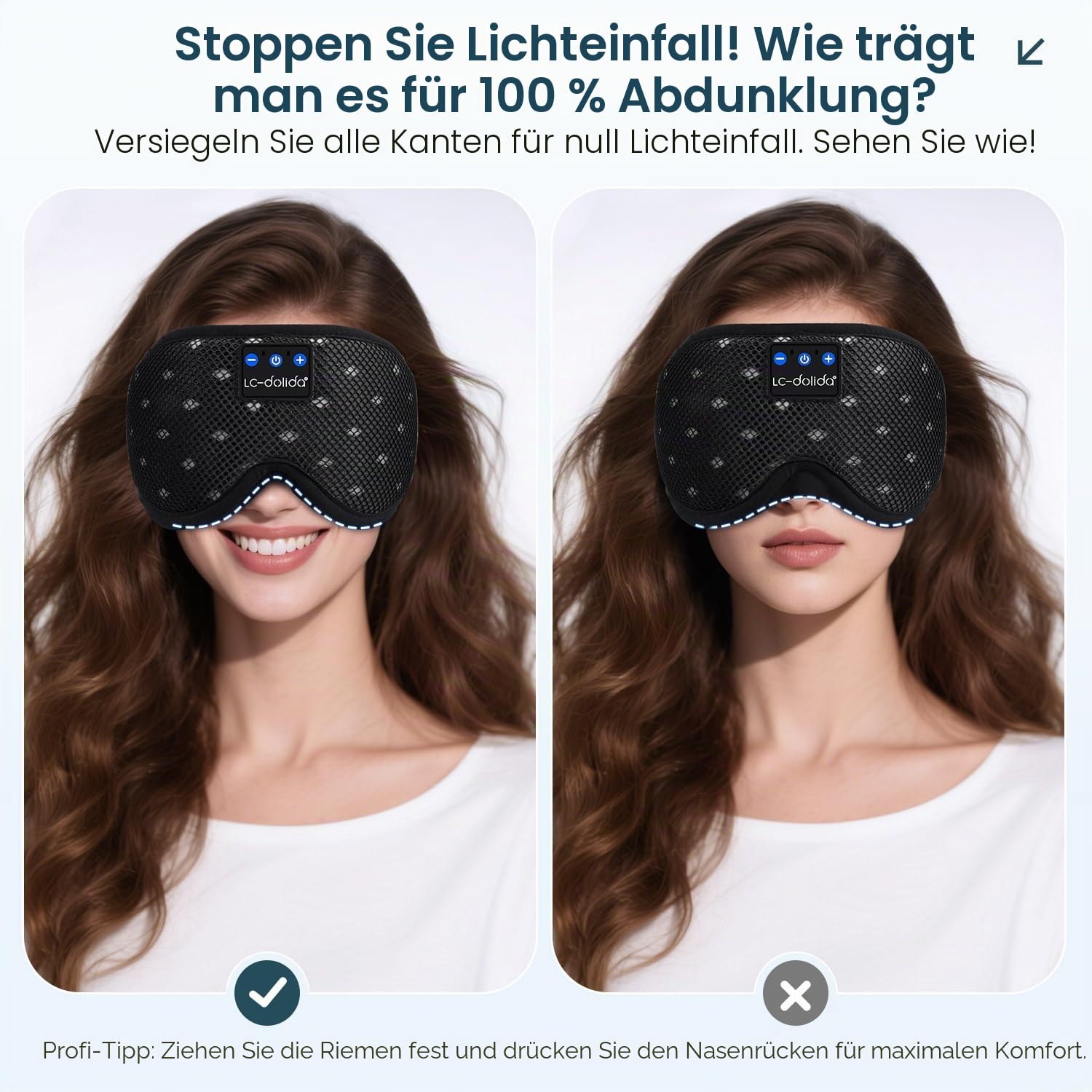 LC-dolida Schlafmaske mit Kopfhörer Bluetooth V5.4, Ultraweiche 3D Schlafkopfhörer Kopfhörer zum Schlafen für Frauen Herren,Augenmaske Schlafbrille mit Mikrofon für Reisen/Nickerchen/Yoga/Meditation