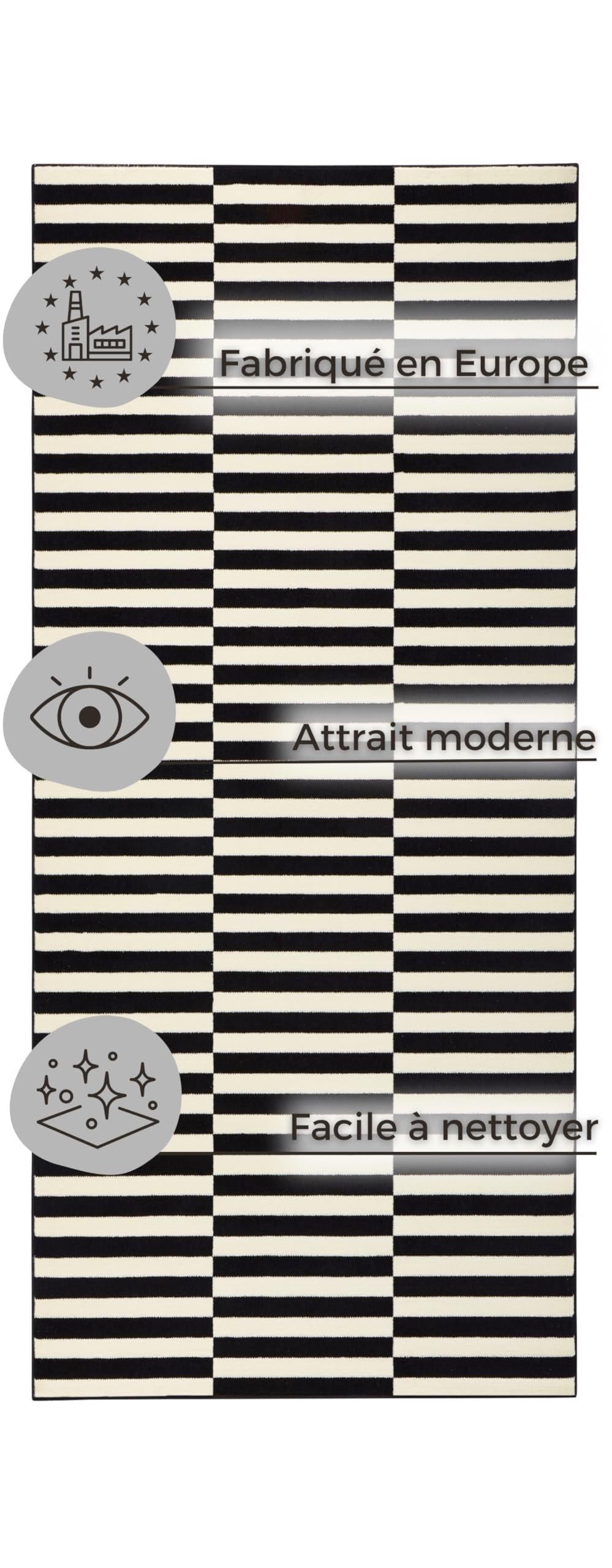 Hanse Home Panneau de tapis - Tapis de salon à poils courts - Motif graphique - Aspect moderne - Pour salle à manger, salon, chambre d'enfant, couloir, chambre à coucher, cuisine - Noir crème - 80 x 300 cm