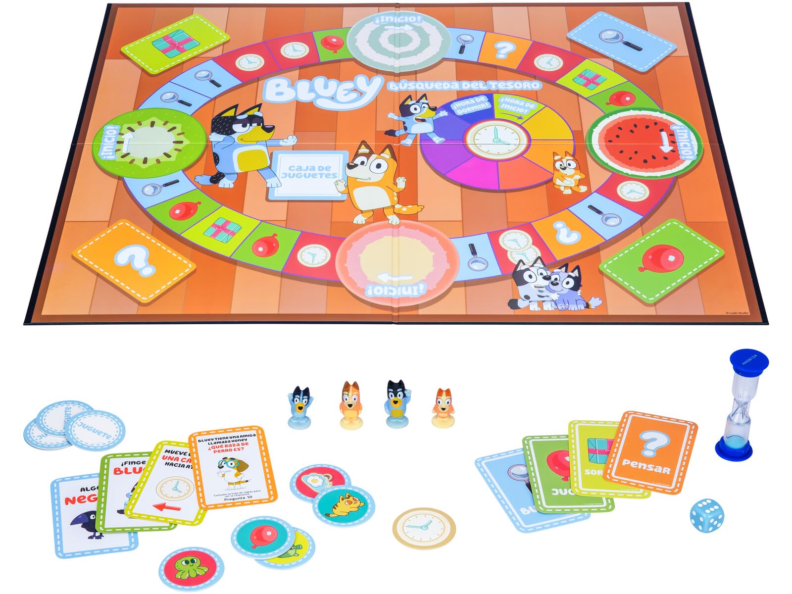 Juego de la Búsqueda del Tesoro de Bluey. Un Divertido Juego de Mesa repleto de Actividades entretenidas, Cosas Que Buscar y Preguntas sobre Bluey Que Responder.