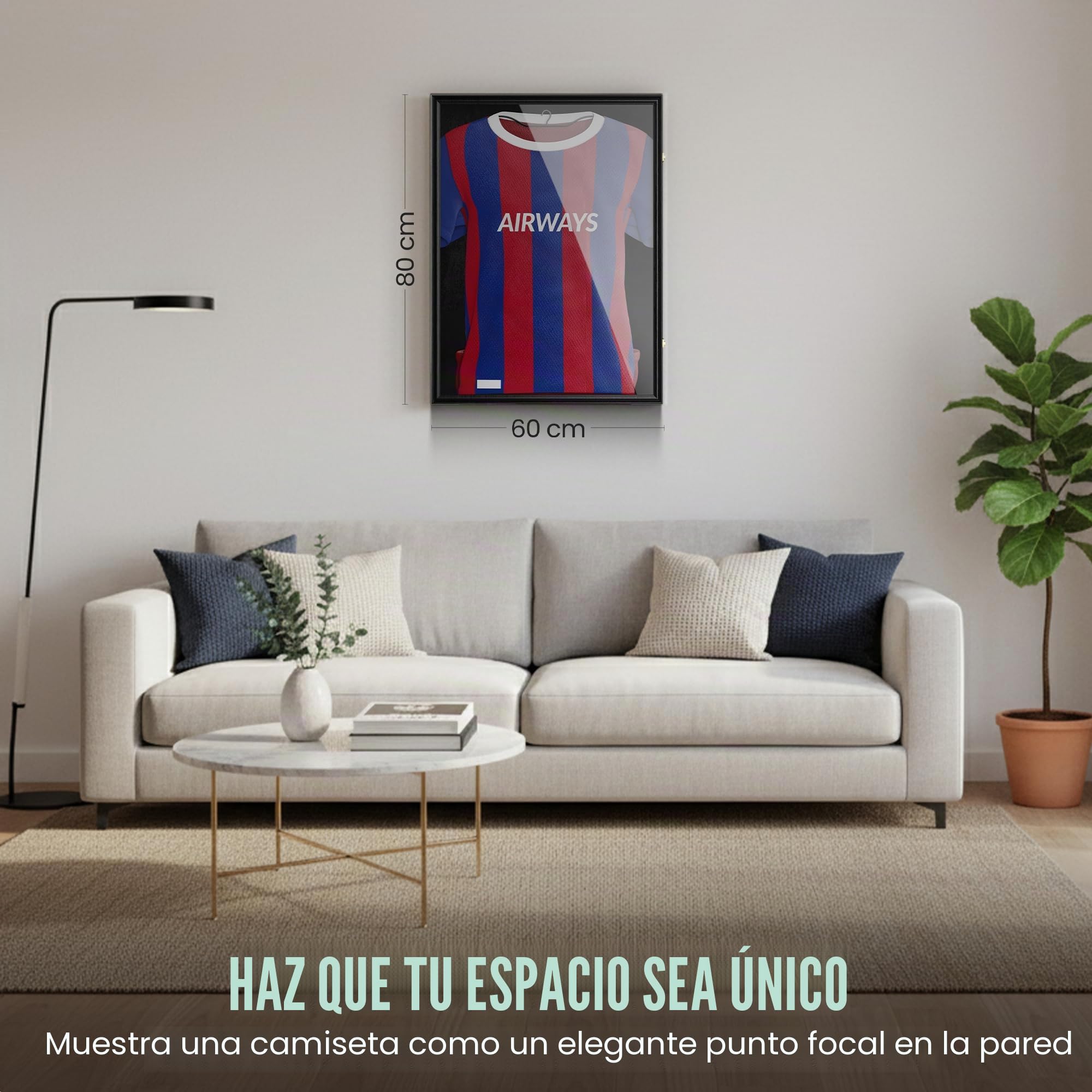 Avalo Marco intercambiable 80 x 60 cm Negro - Marco profundo de cuadro de fotos - adecuado para marcos de camisetas de fútbol - abatible
