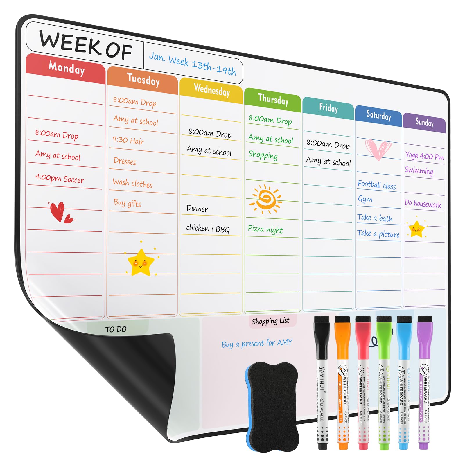 KTRIO Weekly Planner Whiteboard A3 Magnetic Whiteboard for Fridge Calendar Chore Chart Week Plan Weekly Wall Planner Reminder Board for Meal Planning or Shopping