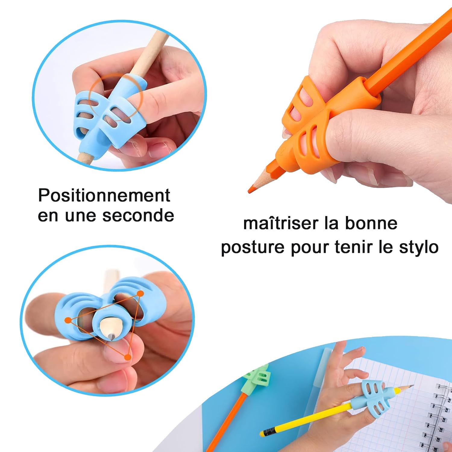Voarge 6 Pezzi Guida Dita Scrivere Bambino, Guida Dito in Silicone, Matita Grip per Bambini Ergonomico Aiuto Scrittura Per Bambini Adulti Esigenze Studenti