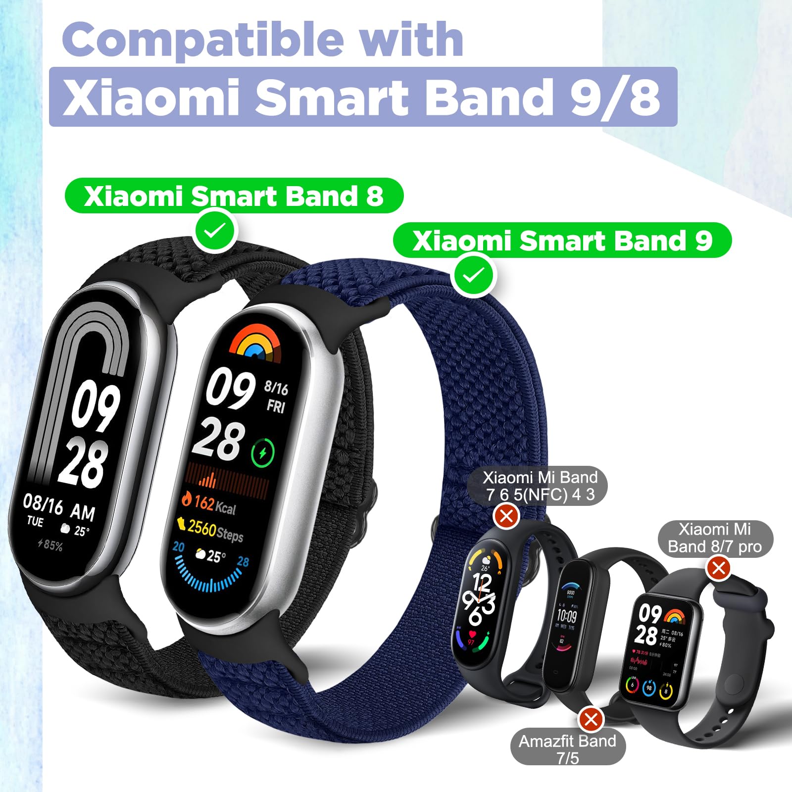 Runostrich Elastic Nylon Watch Strap Compatible with Xiaomi Smart Band 10/9/8 Sports Strap Soft Watch Band Adjustable Replacement Band for Women Men - Image 2