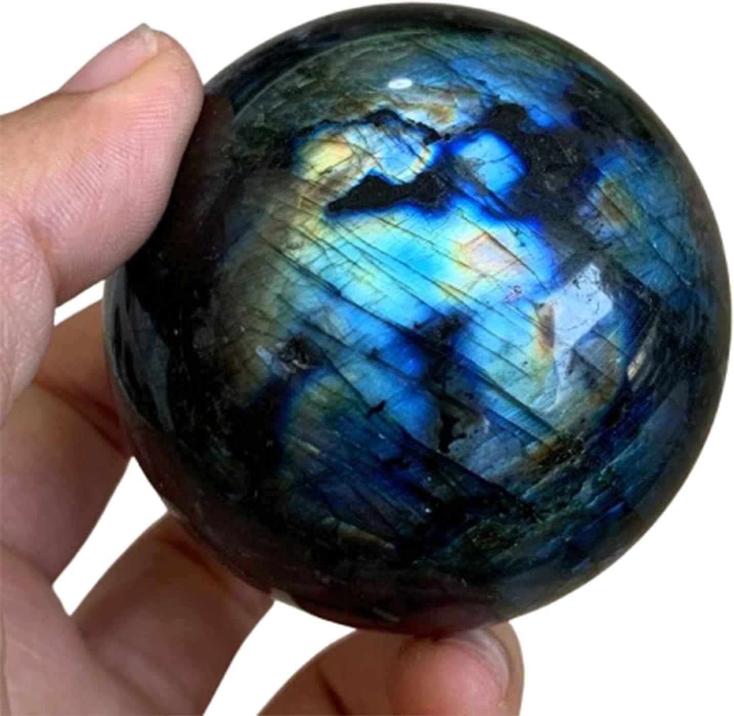 Labradorite Ball,Hand Carved Moonstone Crystal Ball,Polished Blues Crystal Sphere,Feng Shui Divination Sphere, Rock Sphere Home Office Decor,2.75"(7cm)