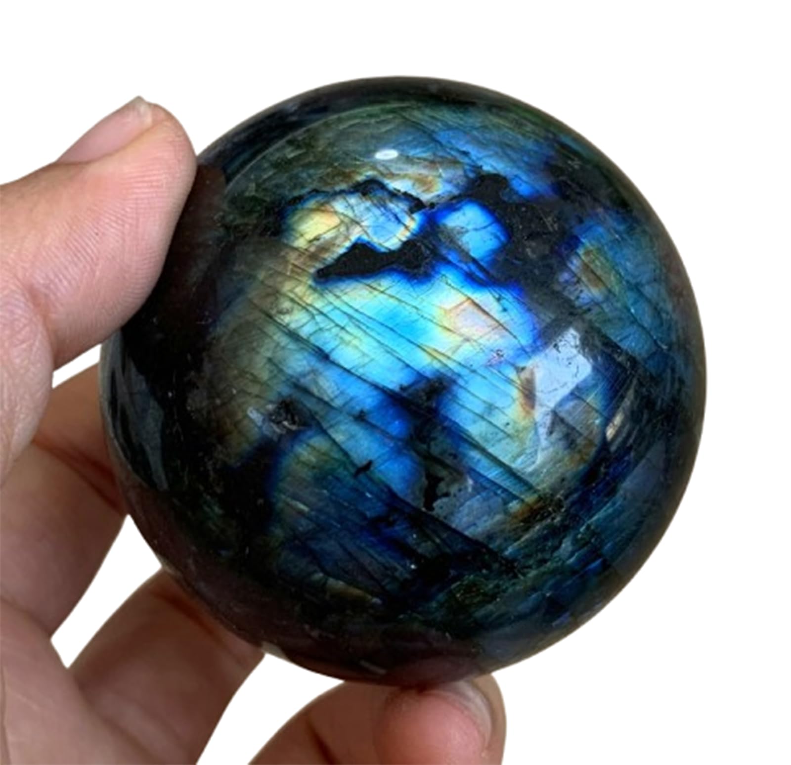 DPURPIWADY Labradorite Ball,Hand Carved Moonstone Crystal,Polished Blues Sphere,Feng Shui Divination, Rock Home Office Decor,2.75"(7cm)