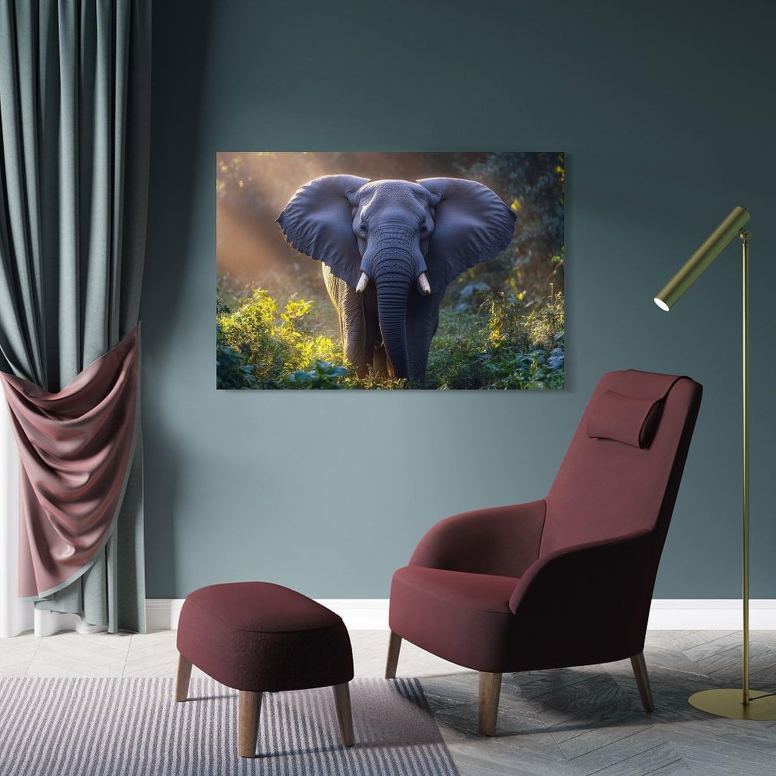 Junmoney Wall Picture Print Elephant in The Jungle, 24x36inch(60x90cm), for Entryway, Lounge Links Or Small Walls, Home Artwork for First Impressions