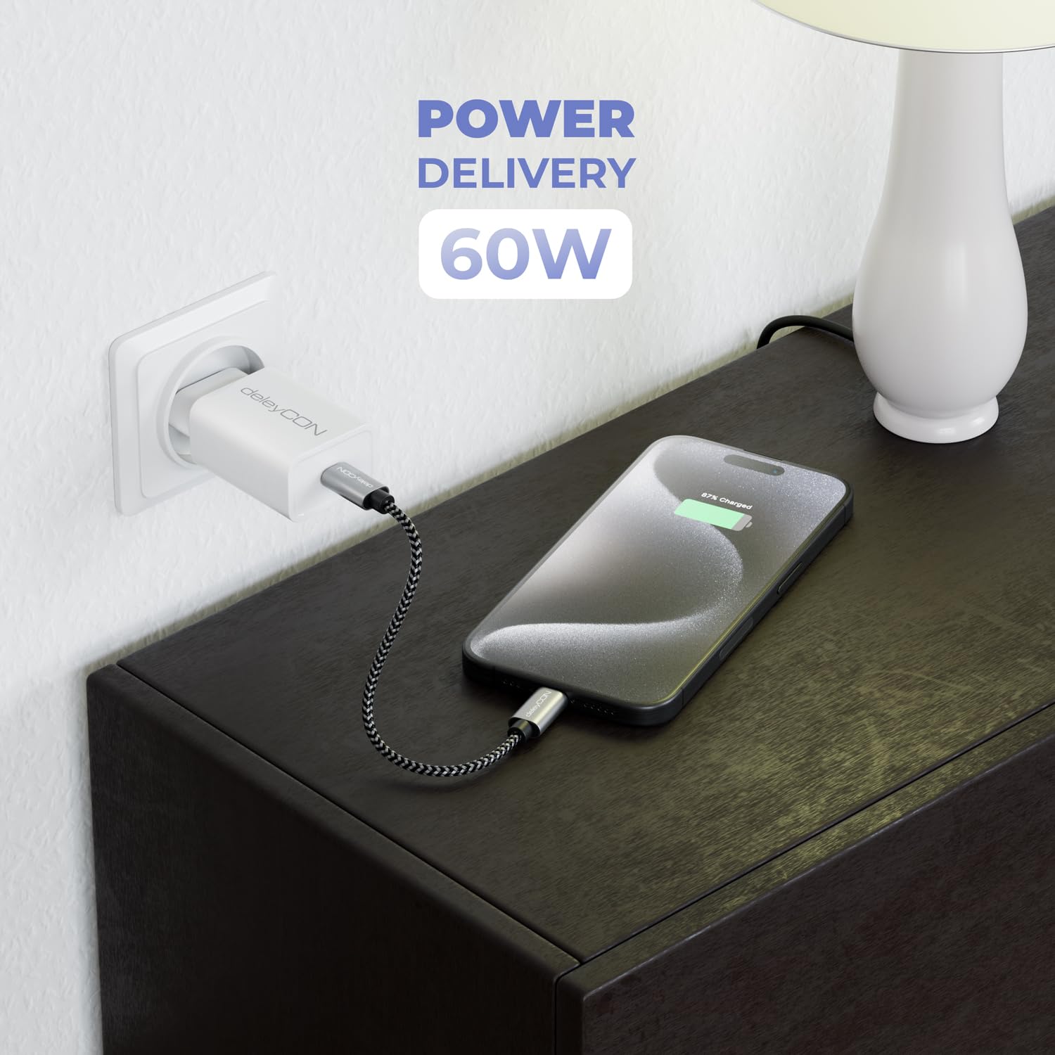deleyCON 0,15m Cavo USB C PD3.0 (Ricarica Rapida 60W) Cavo di Ricarica USB-C a USB-C Corto 15cm per iPhone 17 16 15 Pro Max Samsung Galaxy S25 S24 S23 S22 Pixel iPad Pro MacBook Air Tablets Switch PS5
