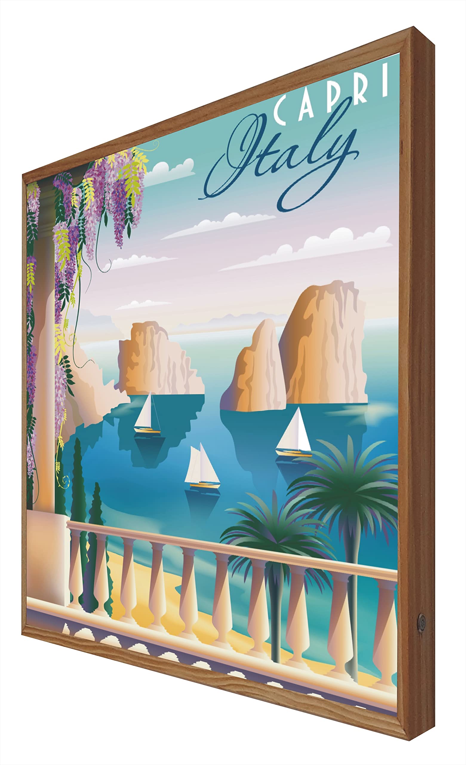 Affiche vintage rétro-éclairé Capri cadre lumineux poster voyage Italie décoration