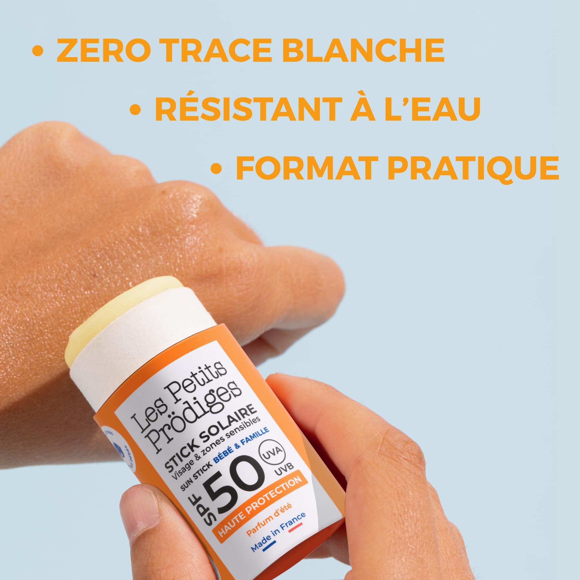 LES PETITS PRODIGES Stick Solaire Visage SPF 50 Ski - Bebe, enfant, famille - Très Haute Protection UVA,UVB - Hydratant & Apaisant -Tube en carton recyclable, Éco-conçu, Vegan, Fabriqué en France -15g