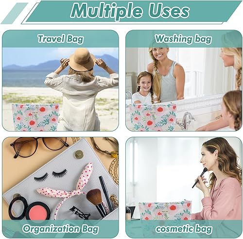 Miniatura 4 de Bolsa de maquillaje de flores, bolsa grande de viaje para cosméticos para mujer, bonita bolsa de maquillaje con cremallera, bolsa de cosméticos para
