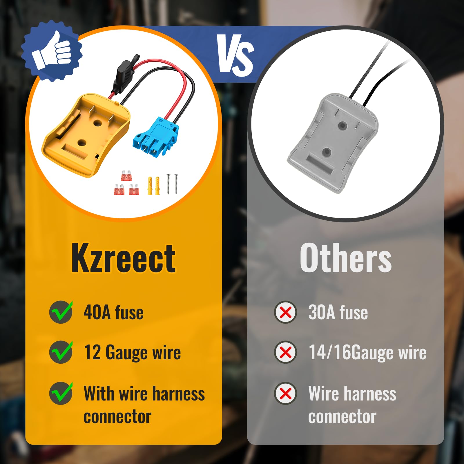 Kzreect Adaptador de batería compatible con batería Dewalt de 20 V, kit de conversión con portafusibles y conector de arnés de cables compatible con juguete Peg-Perego Kids Ride-on