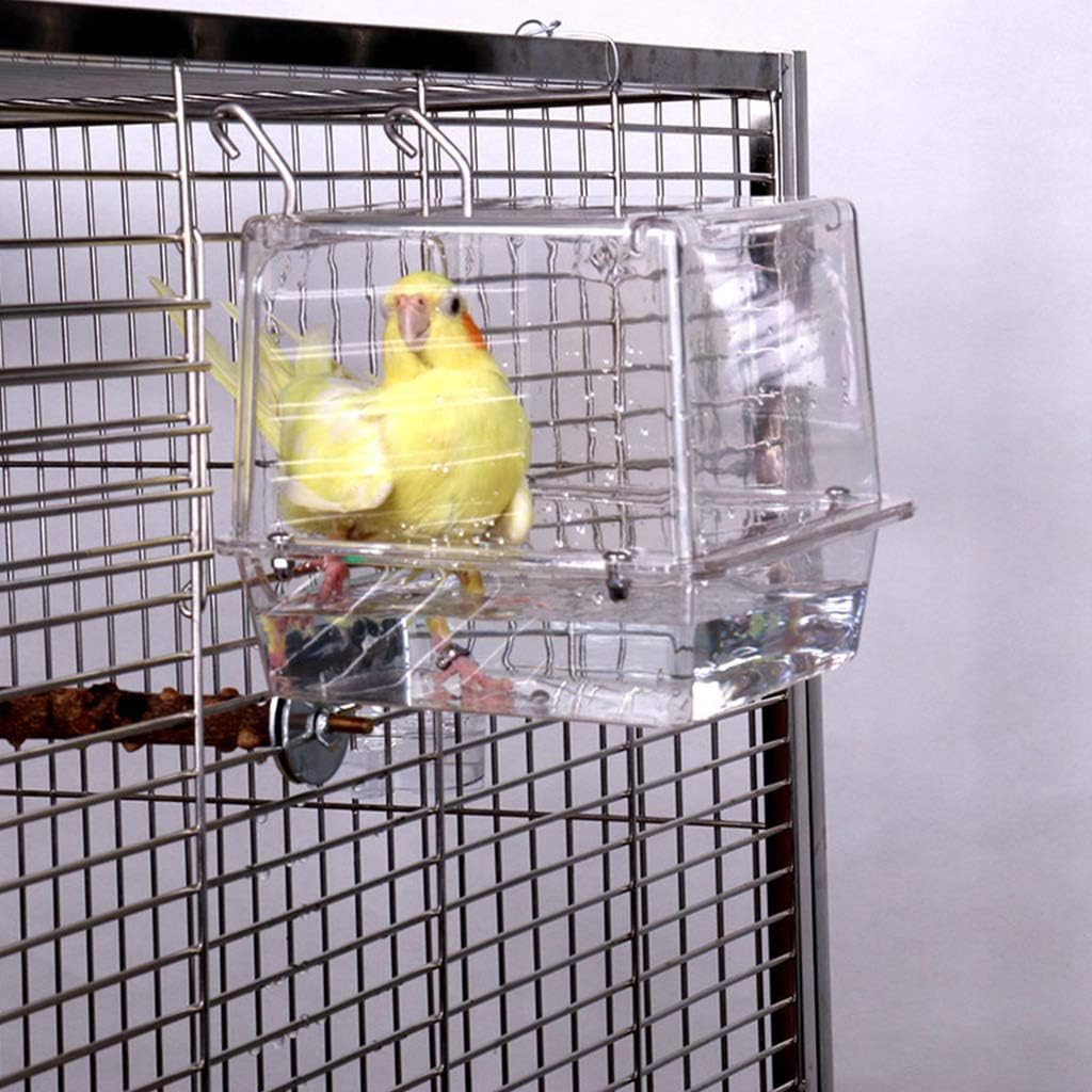 Upgraded Hanging Bird Bath Bird Bathtub Cube Bath Shower Box Bowl Household Hanging Cage Tool for Little Parrot Toys African Grey for Small Parrots Large Birds Conure Macaw Parrot Toys Parts