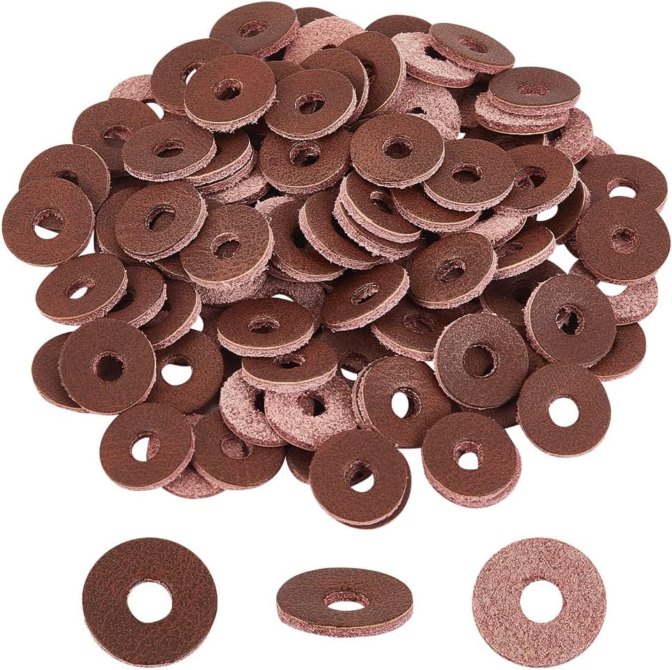 Amazon.co.jp OLYCRAFT 100点 レザーハンドルワッシャー 本革 直径15mm 厚さ2mm レザースペーサー スペーサー