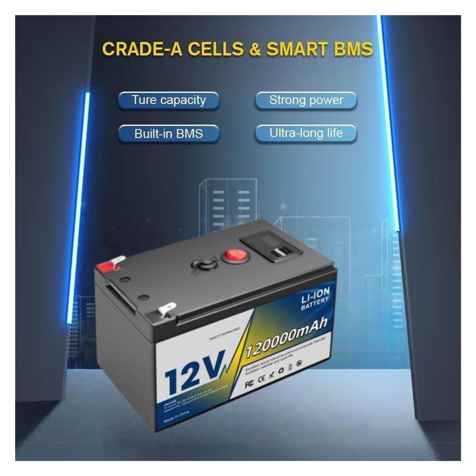 Accumulo di energia solare con batteria al litio portatile 12V 150Ah