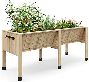 45x23x30 Inch Raised Garden Bed With Leg For Outdoor Growing Vegetables and Herbs, 6X2X2.5 Ft Elevated Wood Planter Box Stand With Hooks for Backyard, Patio, Balcony w/Non-Woven Liner, 13.7In Depth