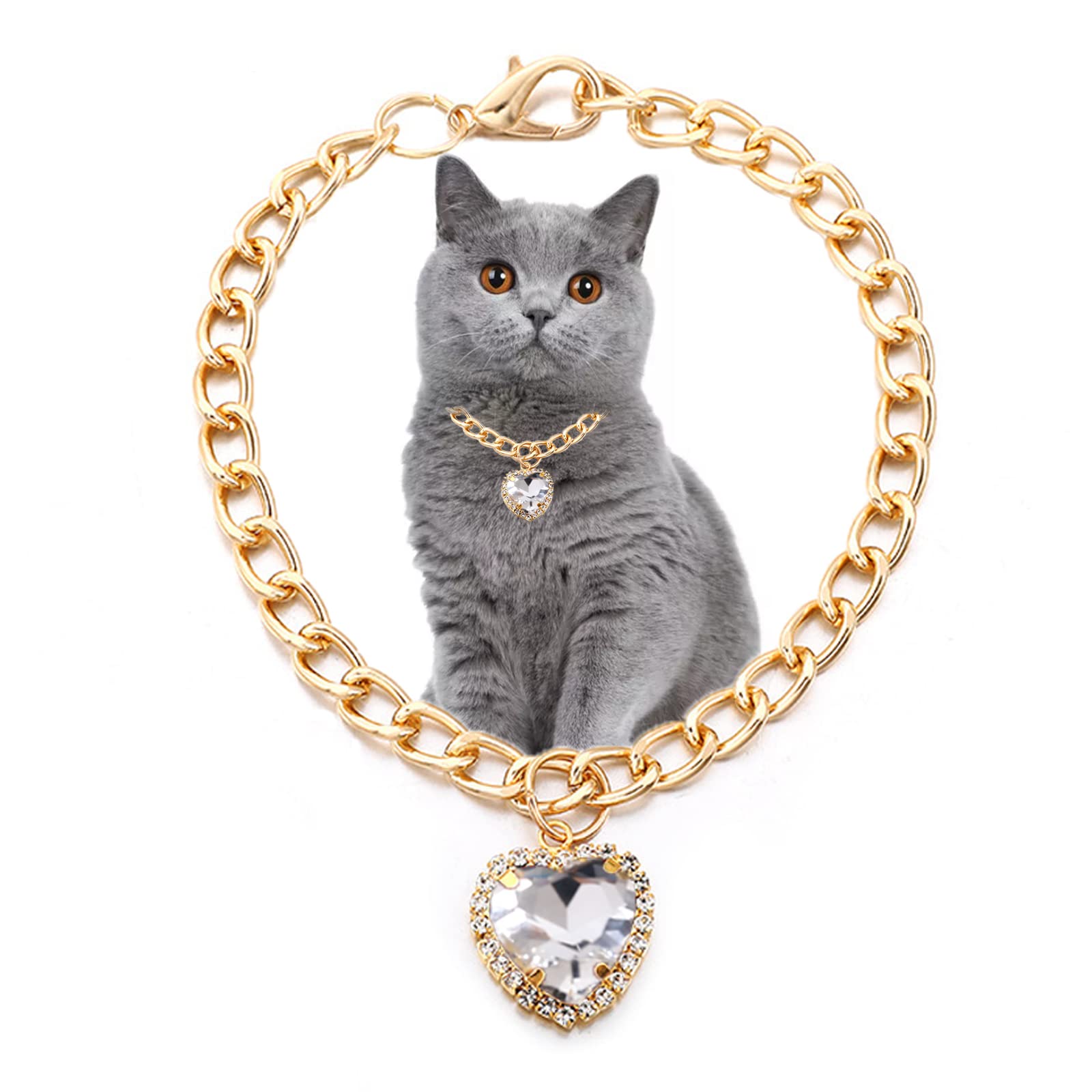SOGAYU Cat Necklace Collar with Heart Rhinestone Pendant, Lightweight Adjustable Shine Diamond Cute Girl Wedding Birthday Party Pet Necklace Costume Accessories for Kittens Puppy Small Dog (White)