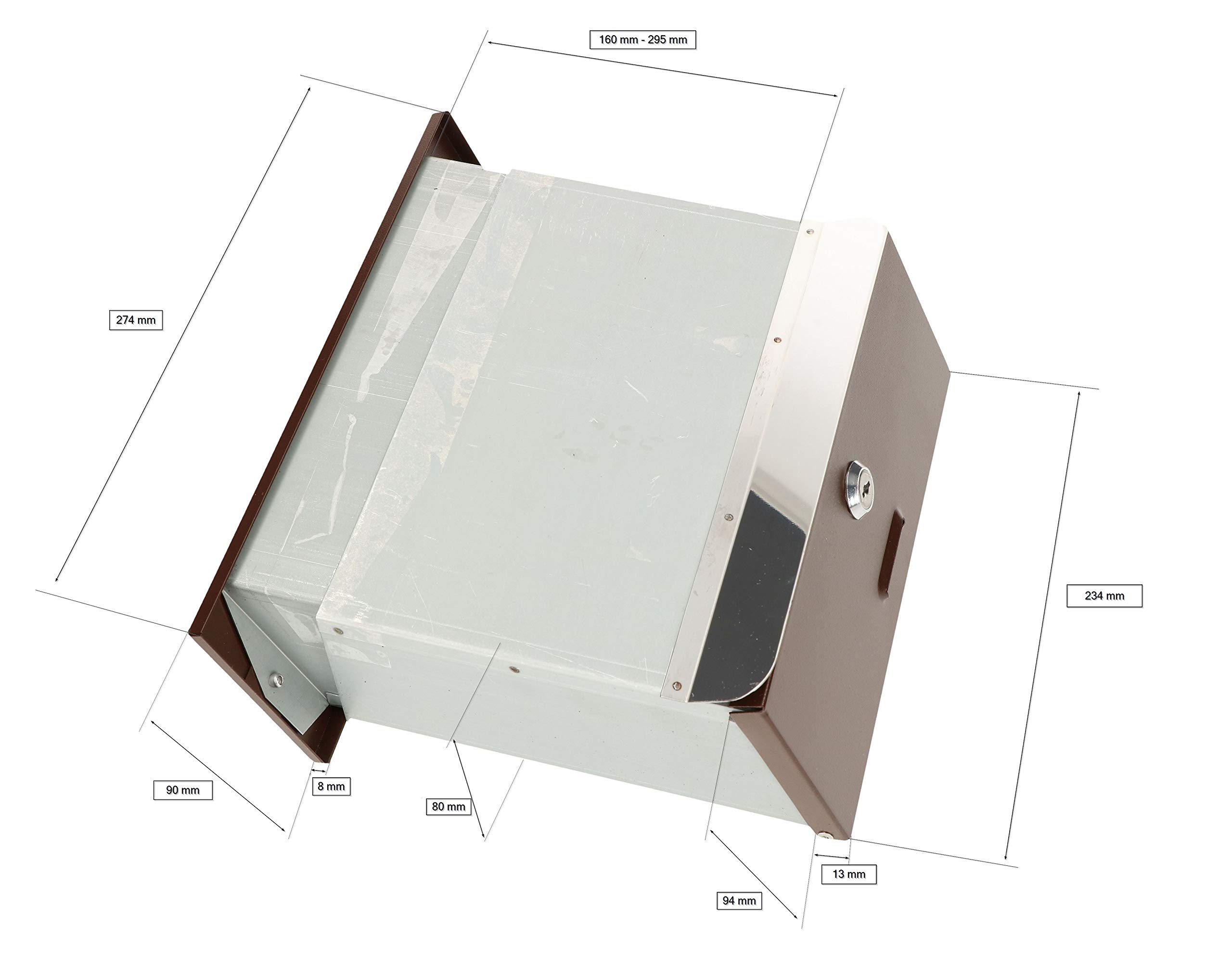 KOTARBAU® Buzón de Acero, Buzón de Pared Exterior, Buzón empotrable Regulable de 160 – 295 mm con 2 Llaves, Buzón Correos Exterior para empotrar, Buzón marrón, Bocacartas