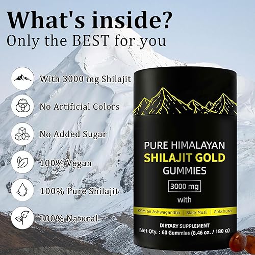 Miniatura 5 de Shilajit Gummies  Gomitas alfa para hombres  Probadas en laboratorio sin azúcar añadida  Ashwagandha, Gokshura  Ácido fúlvico y más de 85 minerales