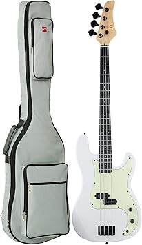 Best Choice Products Full Size Beginner 4-String Electric Bass Guitar, Wooden PB-Style Bass Starter Set w/Padded Carrying Case - White/Mint