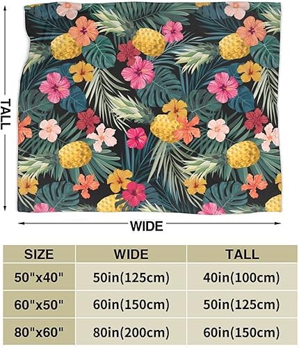 Miniatura 3 de Perinsto Manta de vellón con diseño de hojas de palma, hibisco, flores hawaianas, ultra suave y cálida para todas las estaciones, piñas tropicales,