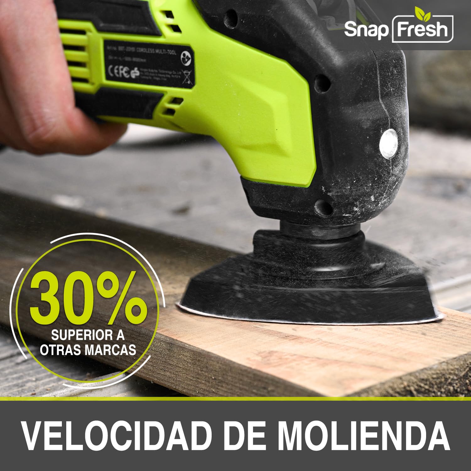 SnapFresh Herramienta oscilante inalámbrica, multiherramienta de 20 V con 6 velocidades, ángulo de oscilación de 3,2°, 22 accesorios, batería de 2,0 Ah y cargador rápido, kit de herramientas para