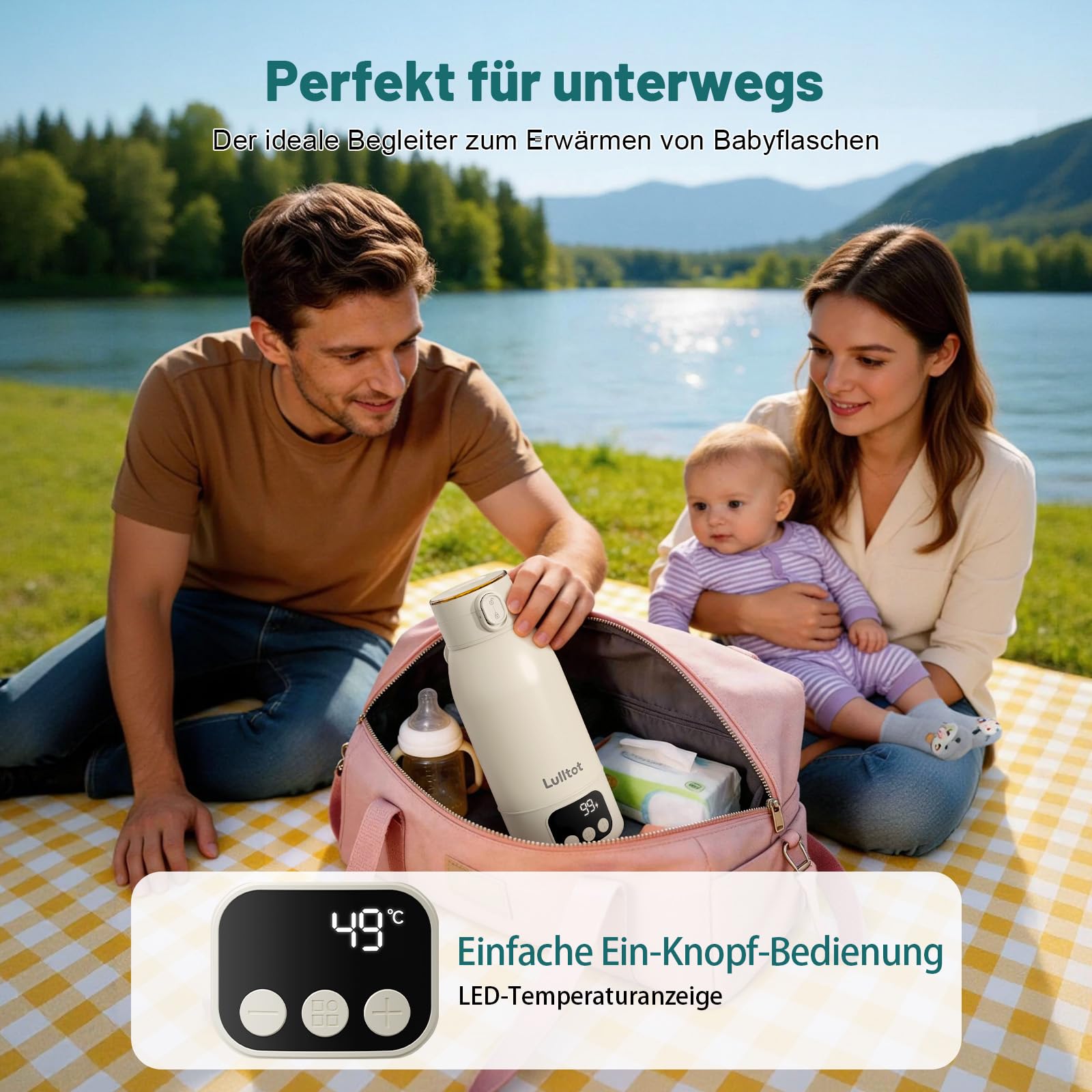 Flaschenwärmer Baby Unterwegs: schnell erwärmen | Akku mit langer Akkulaufzeit 18000 mAh, Kabellos Tragbarer, für Muttermilch & Wasser, für Reisen & nachts, 500ml Kapazität