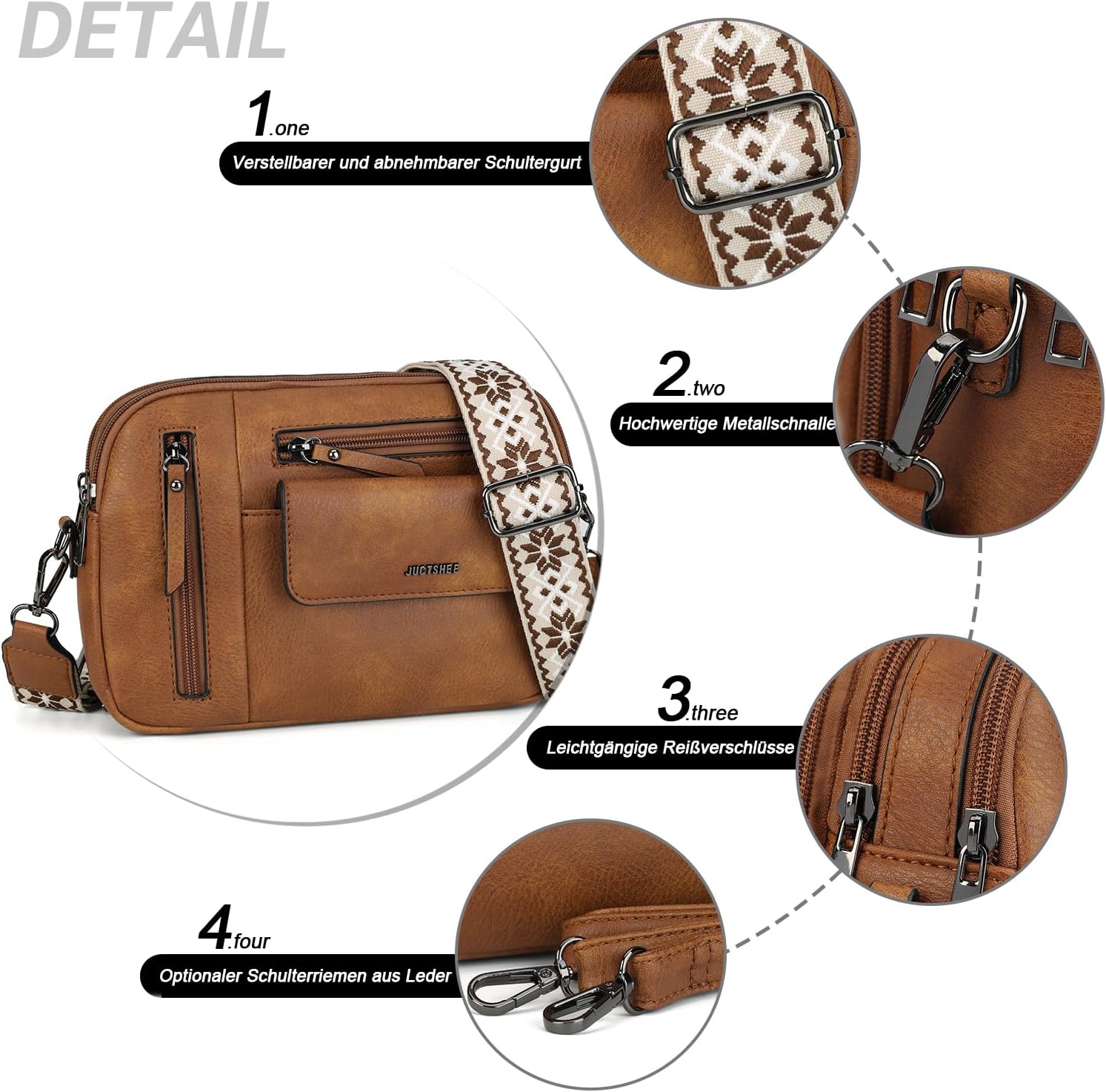 Crossbody Bag for Women, Multi Pocket Shoulder Purse, Vegan Leather Bag with Adjustable Strap, Lightweight Purse