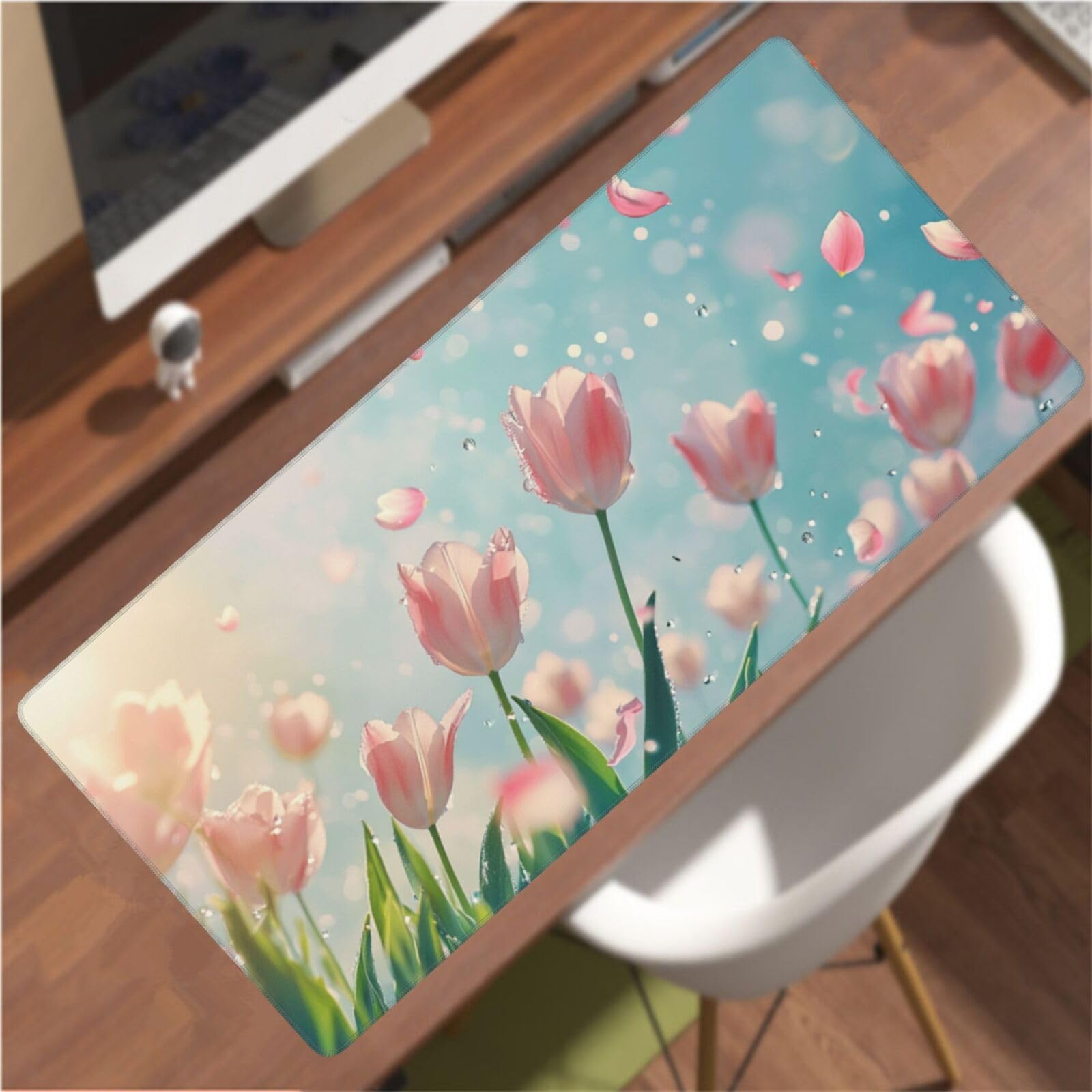 Tulipan duża różowa podkładka pod mysz XXL podkładka pod mysz 1000 x 500 x 4 mm, akcesoria dla graczy, podstawa antypoślizgowa i gładka powierzchnia, poprawia szybkość i precyzję dla gracza-GZ1490