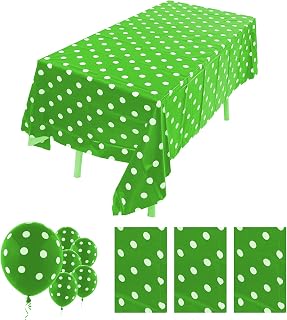 3Pack Plastic Table Cloth Disposable for Rectangle Tables, Green Polka Dot Table Cloths for Birthday Baby Shower Easter Christmas Party Decorations Size 54x108 Inch (Green+White dots)