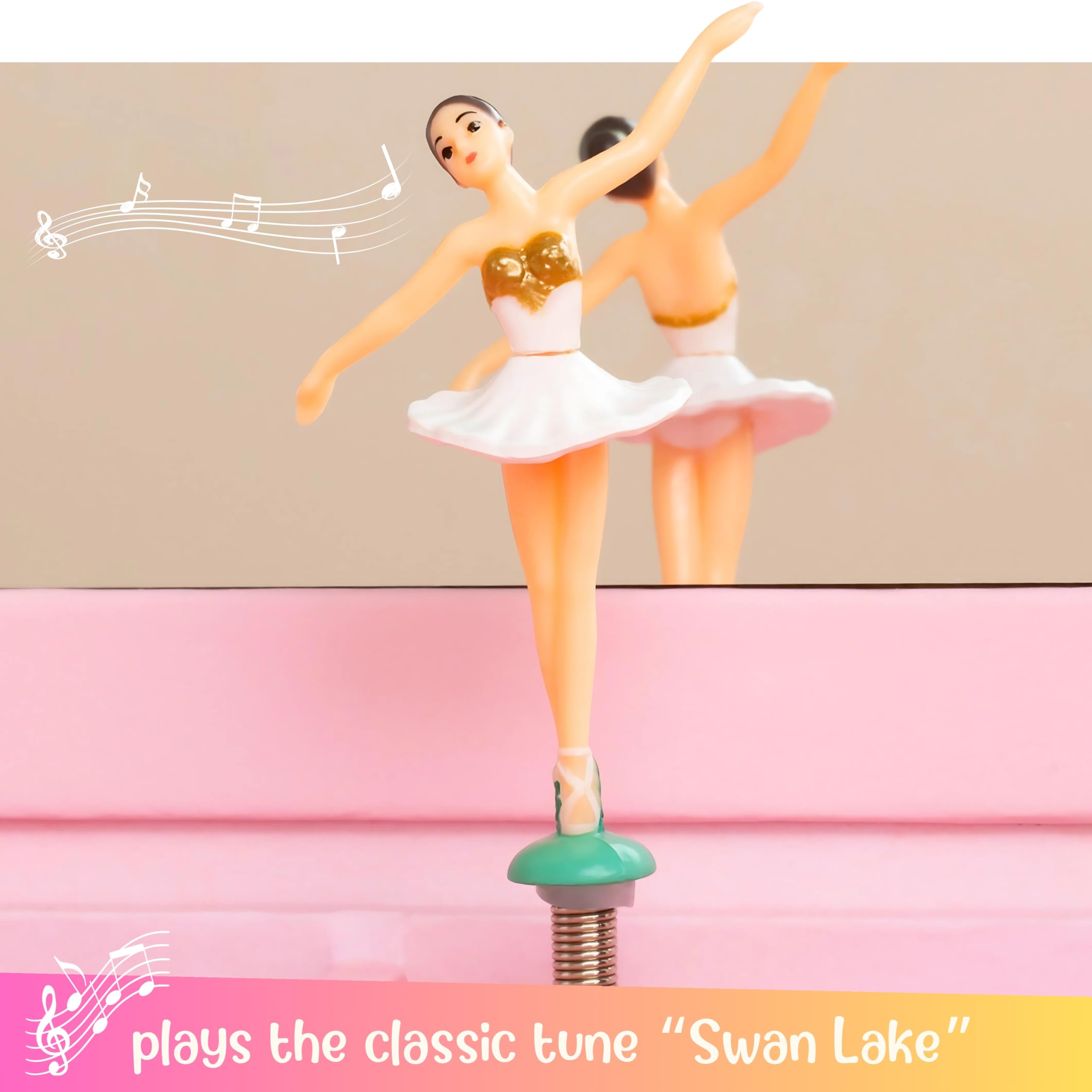 Giggle & Honey Caja de Música Grande con Bailarina y Tres Cajones para Niñas - Joyero Musical con Espejo, Regalo Cumpleaños 3-10