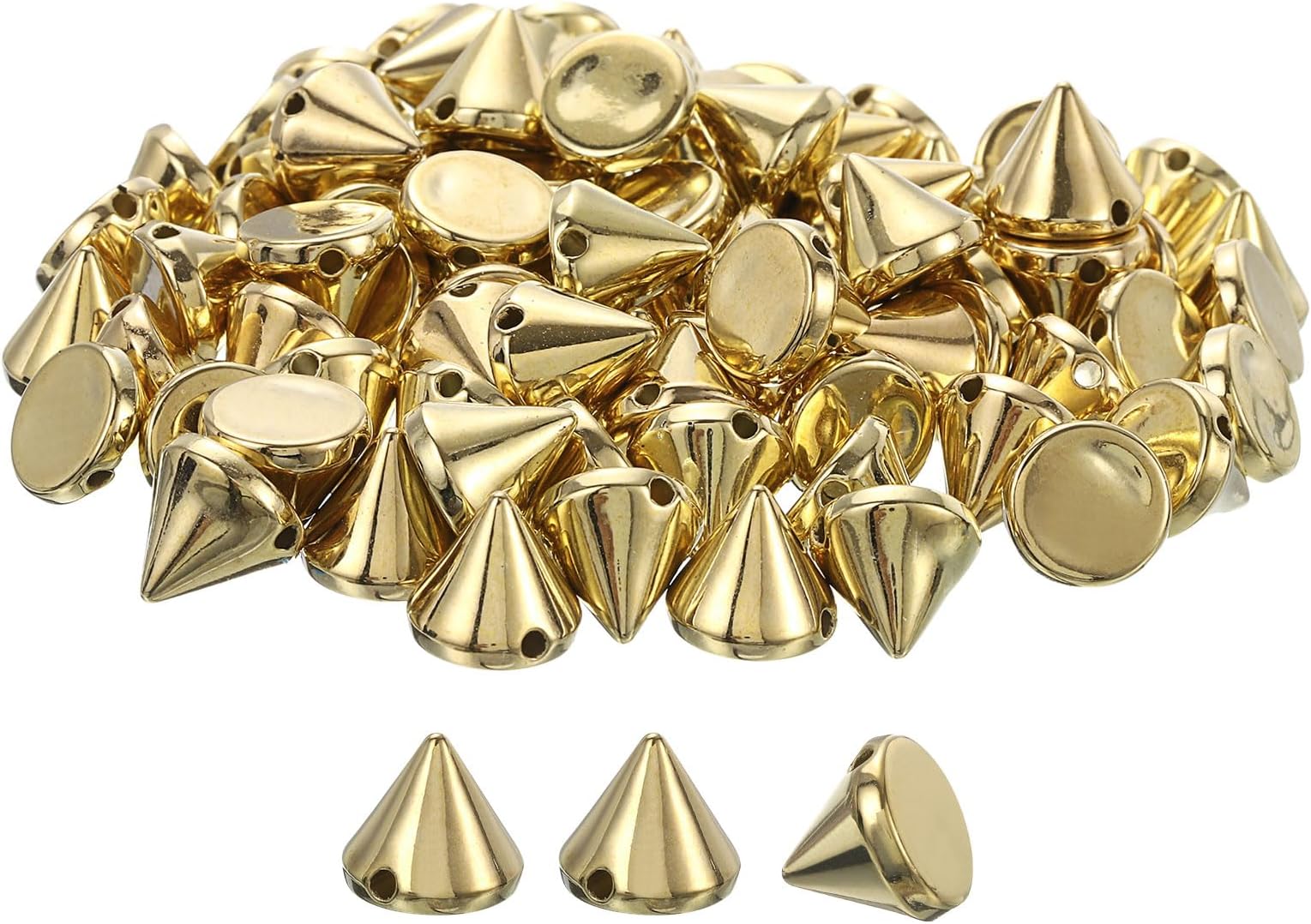 Generic 100Pcs Acrylic Spike Cone Studs, 10x12mm Flat Back Sew on Glue on Punk Spike Beads for Garments, Shoes, Bags Embellishment (Gold Tone)