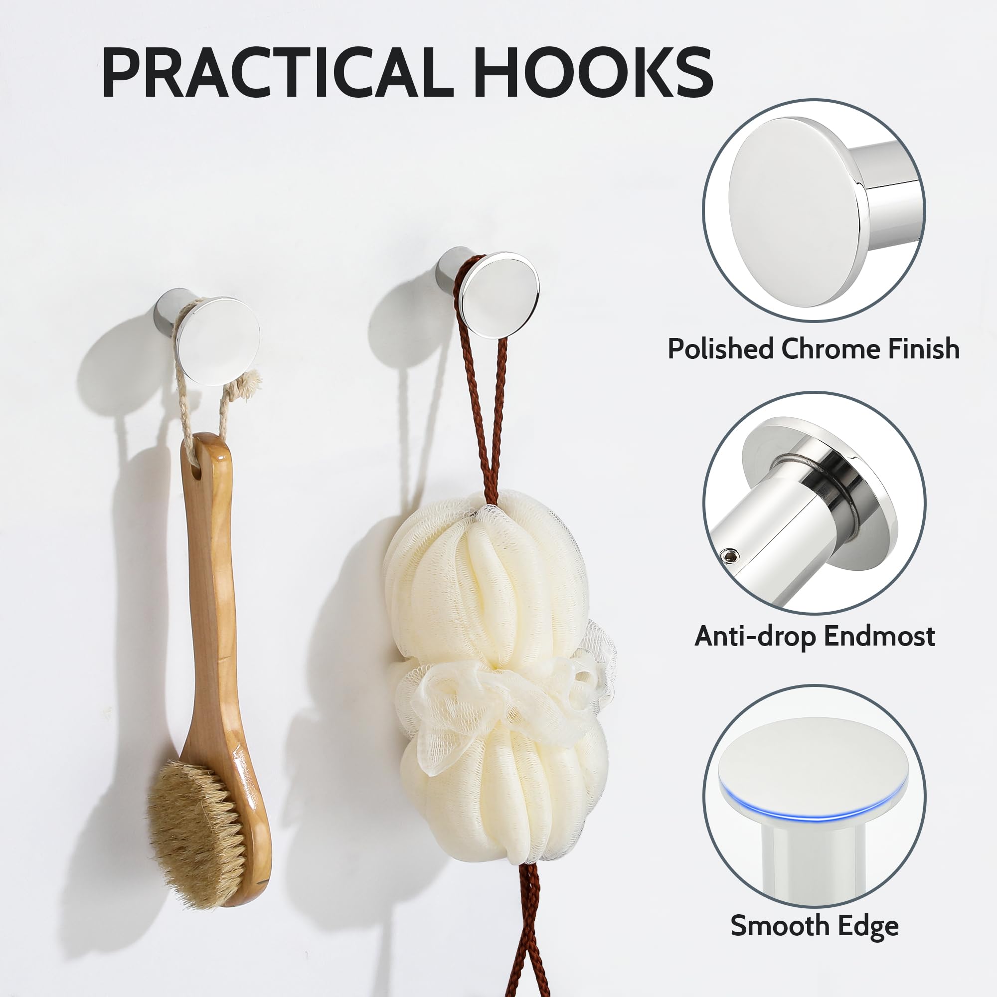 SAYAYO Ganci Accappatoio Bagno Ganci Appendiabiti, Appendi Strofinacci Cucina Gancio da Parete Appendi Accappatoio Bagno Grande Gancio in Acciaio Inox Cromo Lucido, 2 Pezzi, 45MM