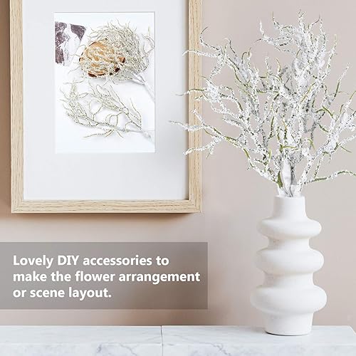 Miniatura 6 de SOIMISS 2 ramos artificiales, ramas de pino artificiales, ramas nevadas, flores sintéticas, decoración del hogar, centros de mesa para boda